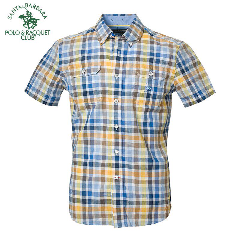 SBPOLO圣大保罗男装全棉格子衬衣商务休闲纯棉短袖衬衫修身上衣