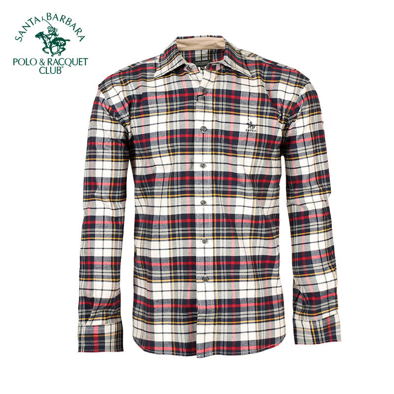 圣大保罗男装男士休闲方格子法兰绒纯棉长袖衬衫秋冬季款加厚衬衣