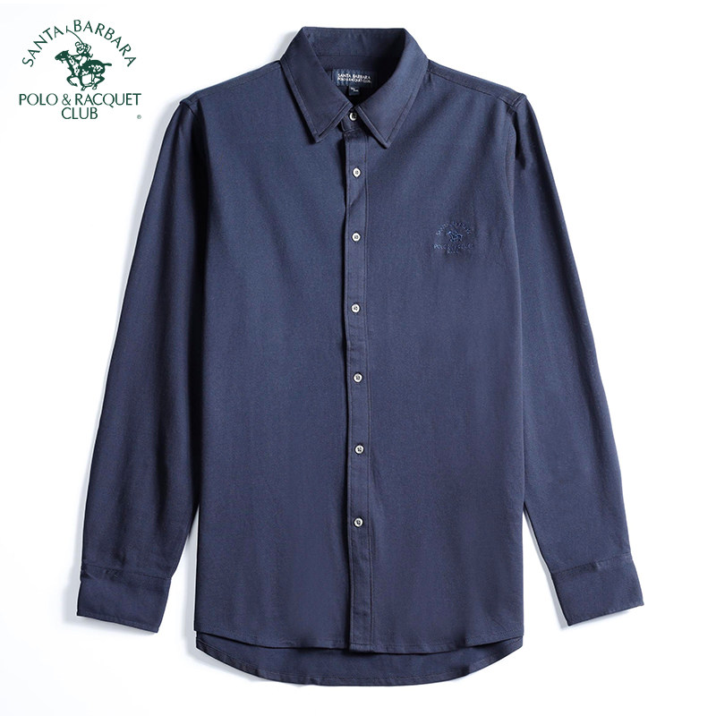 圣大保罗纯棉商务休闲男士长袖衬衫纯色百搭秋冬厚款衬衣男装