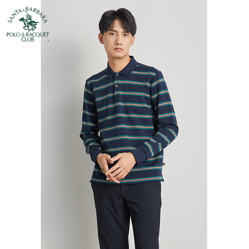 圣大保罗秋冬季男厚款纯棉商务休闲长袖T恤衫翻领男装打底衫上衣