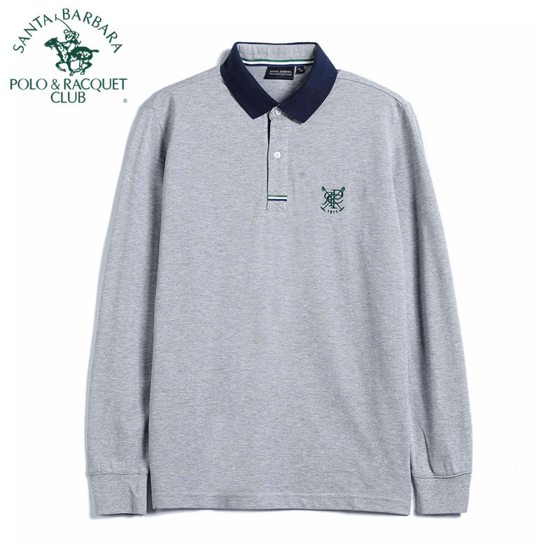 圣大保罗春秋男装纯棉POLO衫纯色商务休闲合身版翻领长袖T恤衫