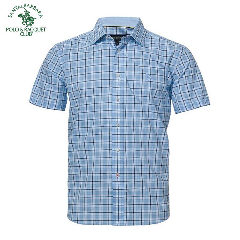 POLO圣大保罗 商务休闲男衬衣纯棉格子短袖衬衫PS14WH123