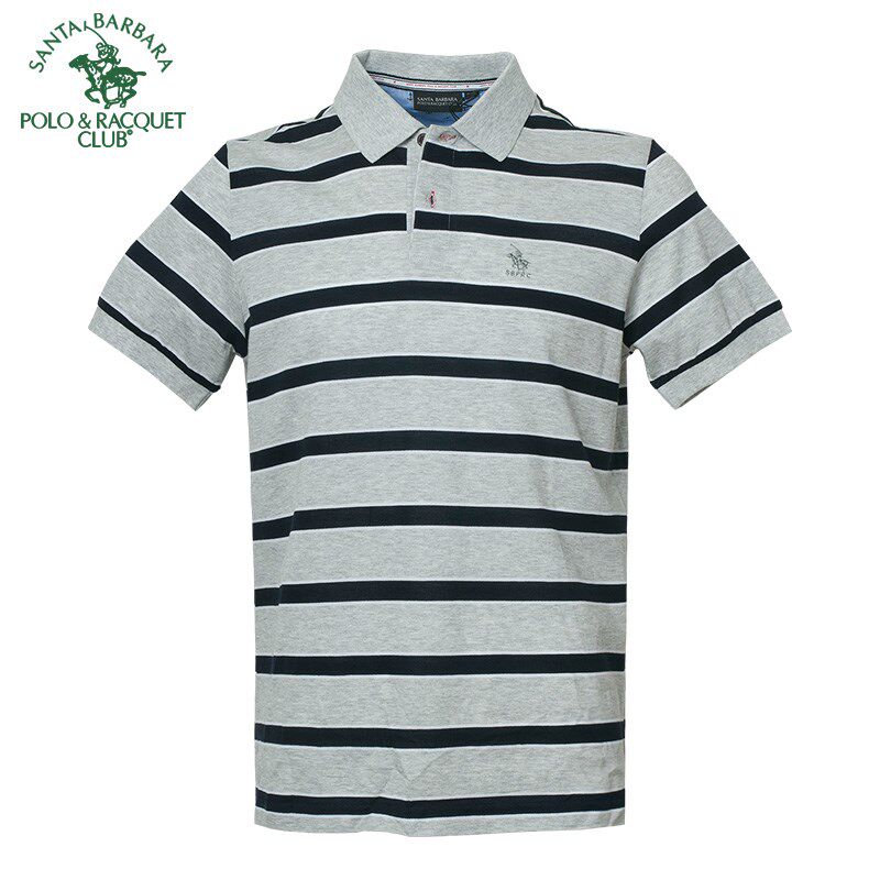 圣大保罗男装丝光纯棉休闲T恤衫男士条纹短袖修身版POLO衫