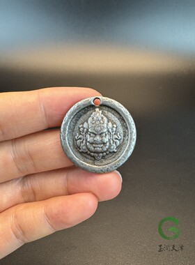 藏传天铁黄财神吊坠国风实心复古吉言圆牌招财纳福藏传项链男女