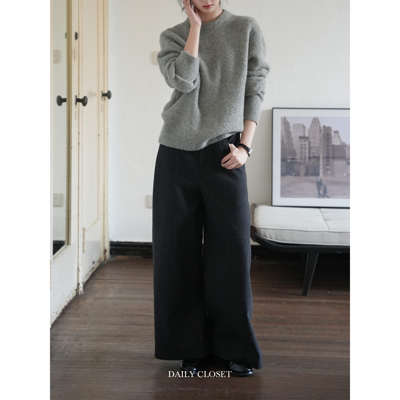 深灰色秋冬保暖日常通勤直筒西裤