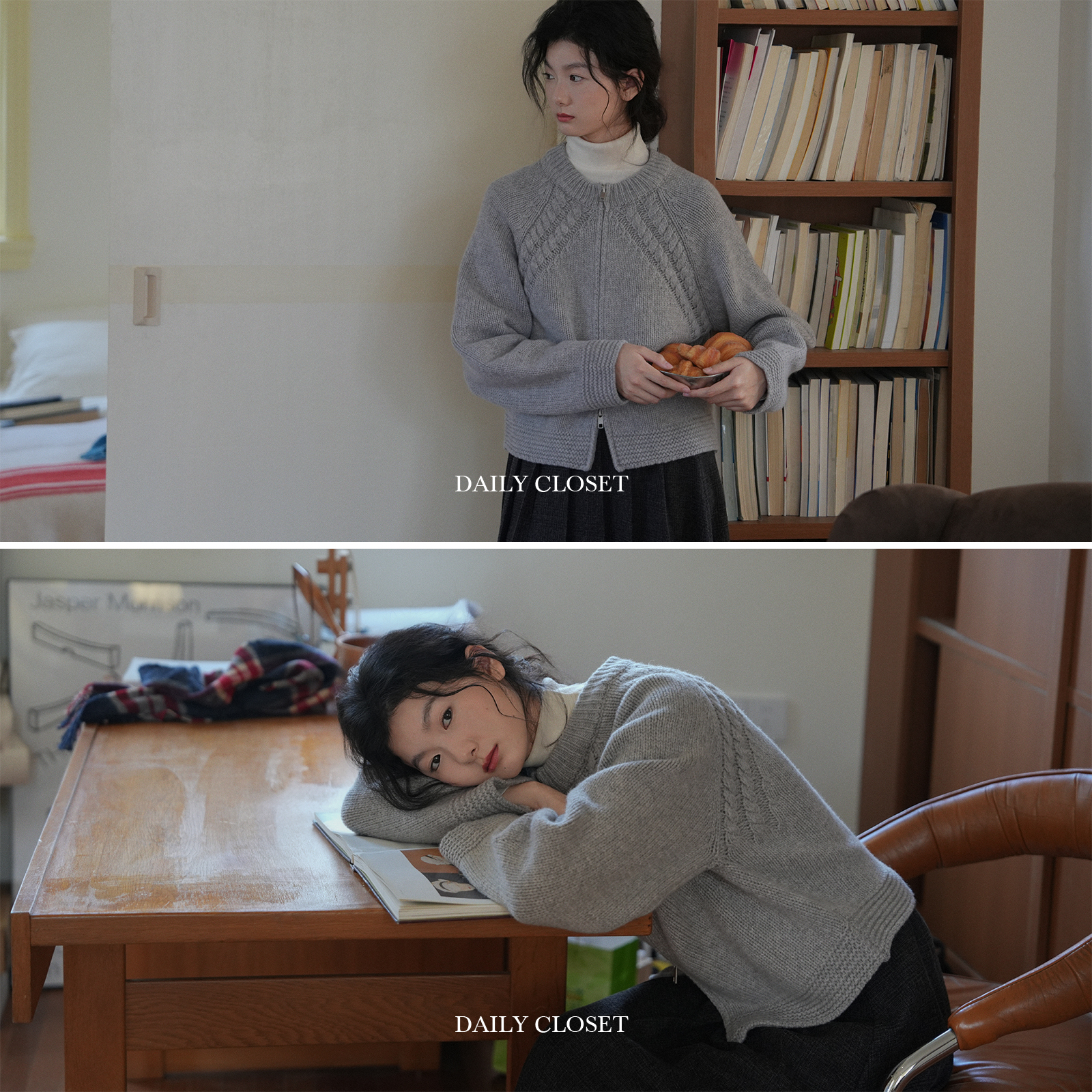 云雾灰全羊毛开衫加厚外套