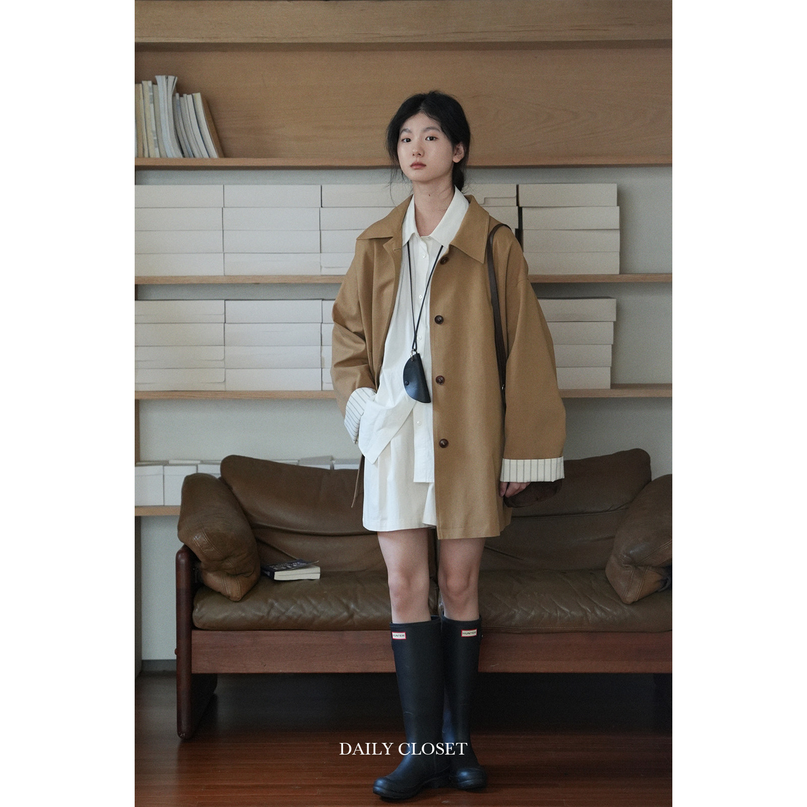 DAILY CLOSET 翻领廓形通勤简约百搭短风衣女小个子秋冬外套大衣