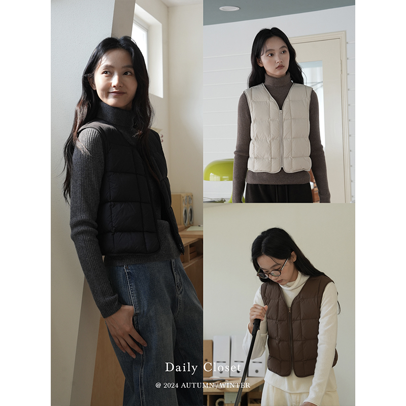 DAILY CLOSET 三星90白鸭绒短款修身羽绒马甲内胆贴身保暖背心女