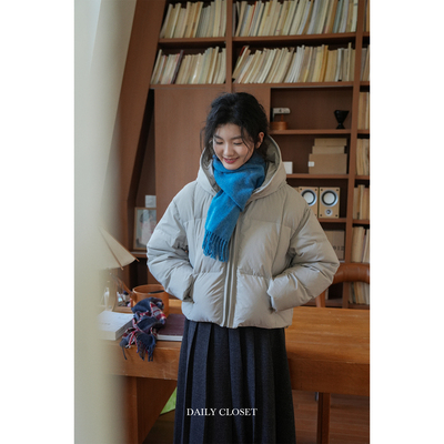 新国标洁净90白鸭短款连帽羽绒服