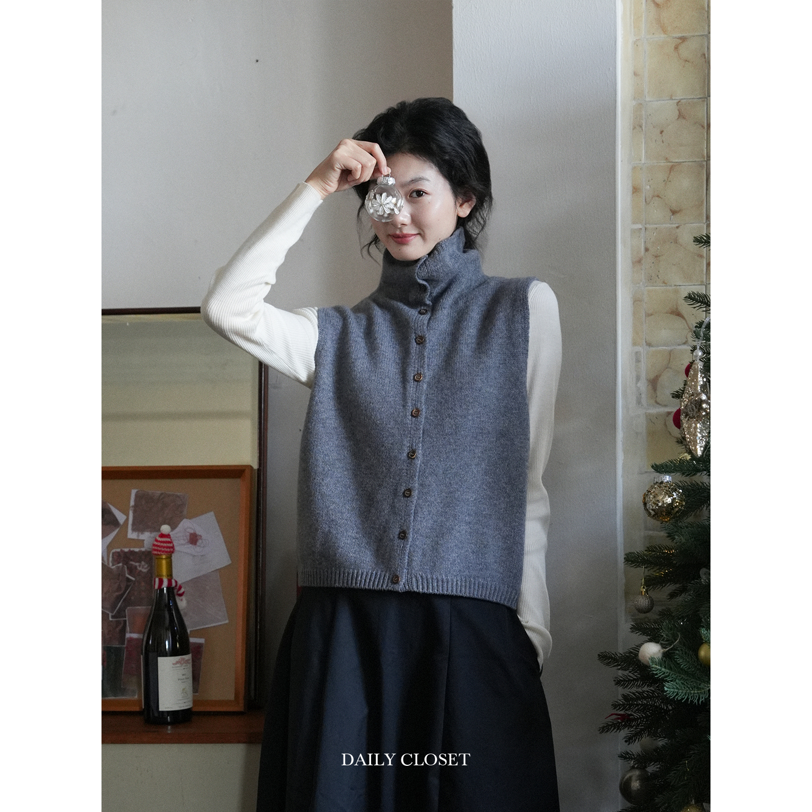 全羊毛高领背心马甲毛衫开衫叠搭