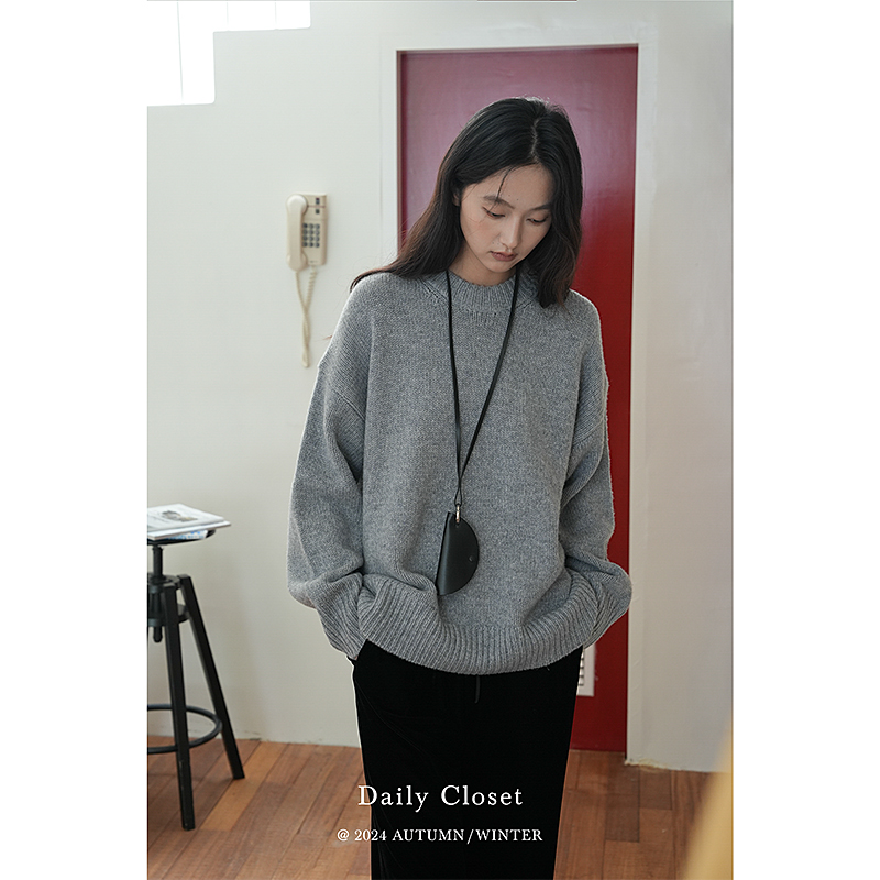 DAILY CLOSET秋季休闲复古套头针织衫慵懒宽松加厚绵羊毛毛衣简约