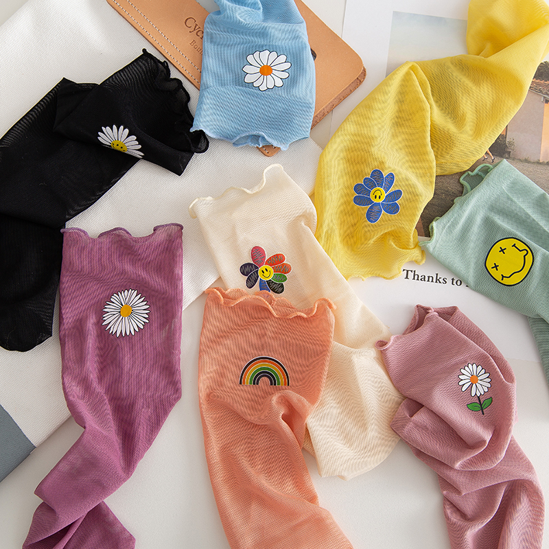 网纱袜子女中筒糖果色薄纱夏天薄款甜美可爱小雏菊ins潮网红长袜