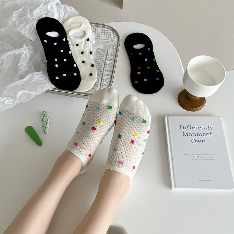 韩系可爱少女风彩色点点浅口船袜夏季镂空透气硅胶防脱女生隐形袜,女士内衣/男士内衣/家居服,船袜,淘宝优惠券,粉丝福利购,淘宝优惠卷
