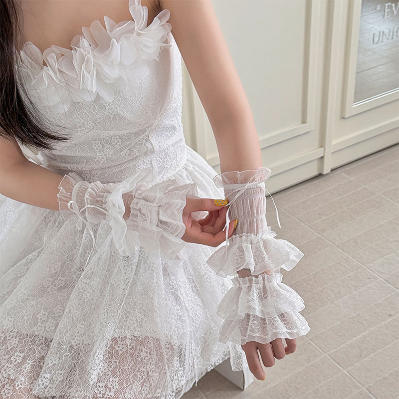 多层蕾丝蛋糕花边袖套时尚辣妹风半截假袖子可爱蝴蝶结少女风手套