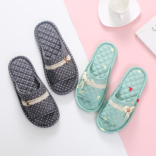 静音无声可机洗棉布布底拖鞋