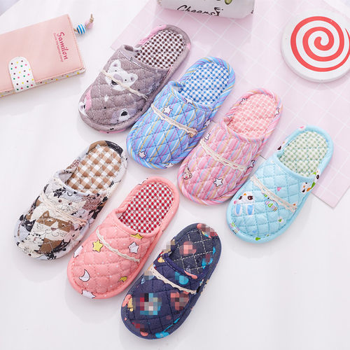 静音布底卡通儿童秋冬包头棉拖鞋