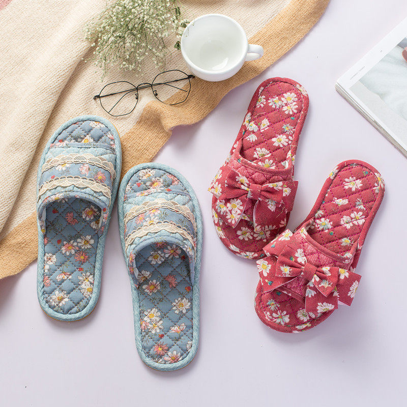 拖鞋女夏地板韩版男女情侣家居家用室内防滑软牛筋底棉麻布艺拖鞋