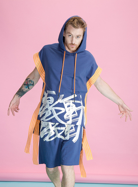 exciTING激动派原创设计休闲连帽衫拳手背心男士无袖坎肩宽松T恤