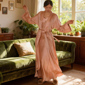 17高级感重磅19姆桑蚕丝真丝睡衣女睡袍家居装 外穿婚礼晨袍服长款