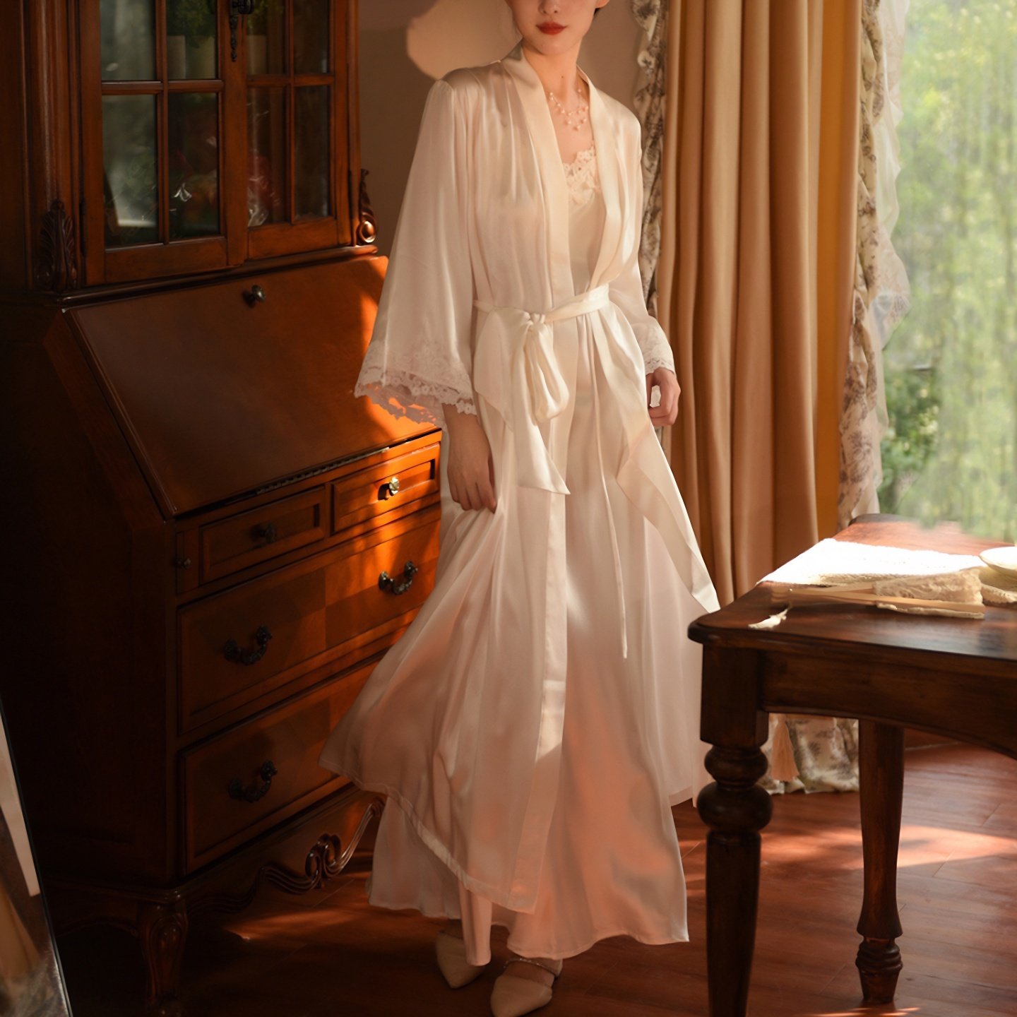 带胸垫可改短桑蚕丝性感吊带睡裙真丝睡衣新娘晨袍女家居装婚礼,女士内衣/男士内衣/家居服,睡袍/浴袍,淘宝优惠券,粉丝福利购,淘宝优惠卷