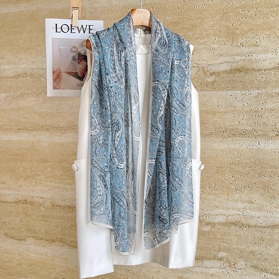 天蓝腰果 双面同色 真丝雪纺 丝巾围巾 70*180