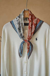 双拼色 腰果花图腾 轻薄款真丝丝巾方巾 百搭领巾 异域风情