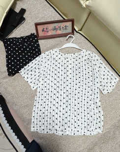 短袖 2025新款 微透视波点竖条纹雪纺衫 韩版 上衣圆领女套头衬衣 夏装