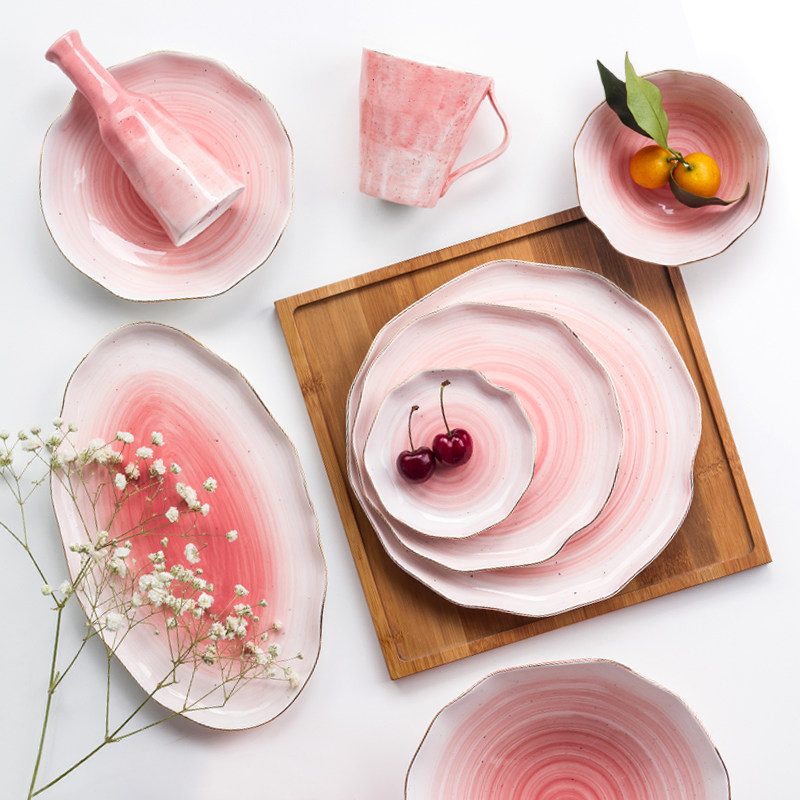 星云ins少女心欧式餐具釉下彩手绘金边陶瓷牛排盘米饭碗大号汤碗,餐饮具,盘,淘宝优惠券,粉丝福利购,淘宝优惠卷