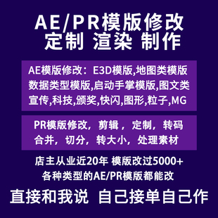 PR/AE模版修改定制代作代做渲染E3D地图手掌启动数据图表图形片头