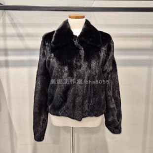 Michaa 貂毛翻领拉锁皮草短外套不议价包快递 奥特莱斯