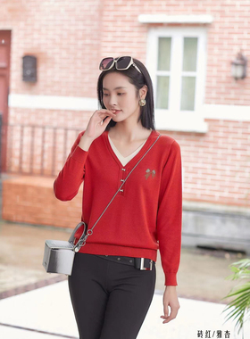 时尚V领针织衫2025春秋修身显瘦甜美气质清新款打底衫99136