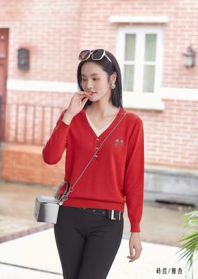 时尚V领针织衫2025春秋修身显瘦甜美气质清新款打底衫99136