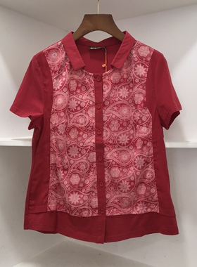 2026年夏装桑迪新款绣花中年女装 大码时尚短袖T恤妈妈装B072红色