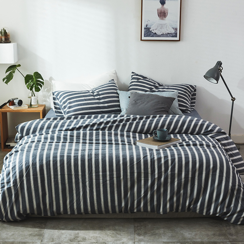 水洗棉四件套全棉学生宿舍三件日式简约被套床单床笠款床上用品