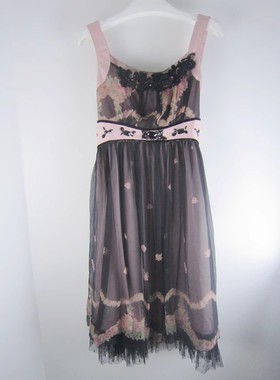 pink mary粉红玛琍/粉红玛丽 夏桑蚕丝钉珠印花连衣裙女标齐