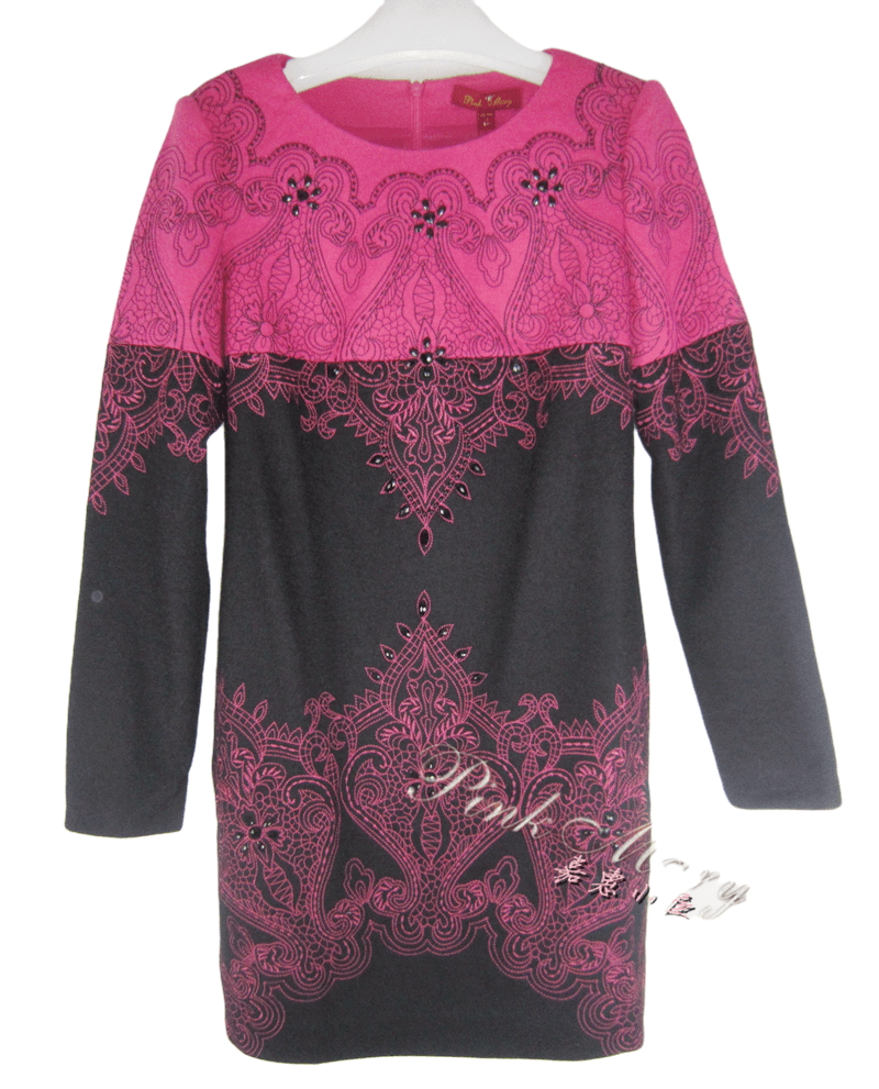 pink mary粉红玛琍/粉红玛丽 春秋钉珠绣花长袖羊毛连衣裙 标齐