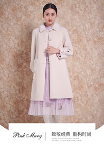 pinkmary粉红玛丽 粉红玛琍冬水貂毛领羊剪绒大衣女PMAKW7307标齐