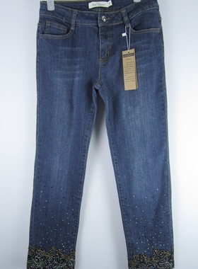 专柜正品saidian/赛典 春夏烫钻绣花修身九分裤牛仔裤女 三标齐全