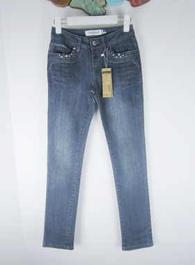 专柜正品saidian/赛典 春夏修身亮片九分裤女小脚牛仔裤 三标齐全