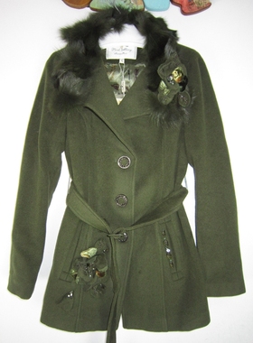 pink mary粉红玛琍/粉红玛丽 冬可拆卸狐狸毛领羊毛呢子大衣 标齐