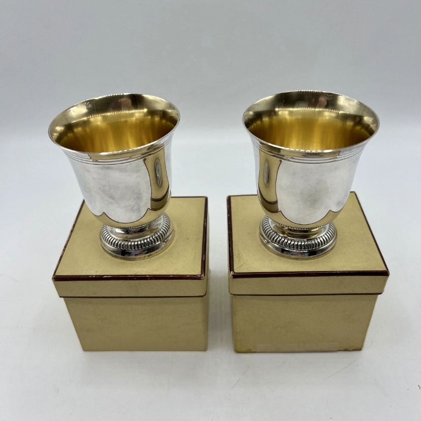 法国古董银器纯银平底杯手握杯