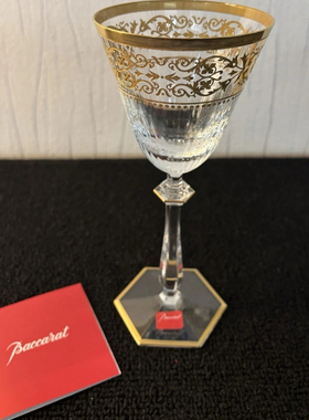 包邮 中古款法国Baccarat/巴卡拉罕见Rivoli系列鎏金水晶红酒杯
