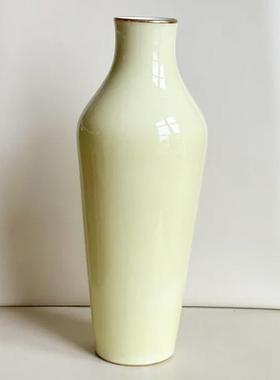 包邮 1903年法国皇家瓷窑塞弗尔Sevres淡黄色釉描金边古董花瓶