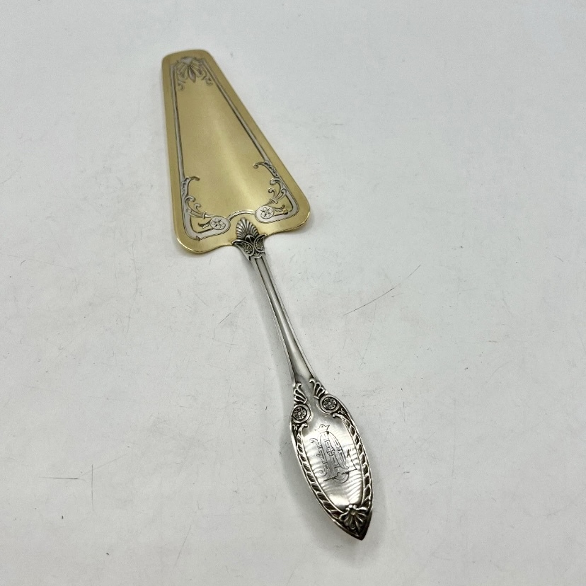 法国古董银器纯银鎏金蛋糕铲