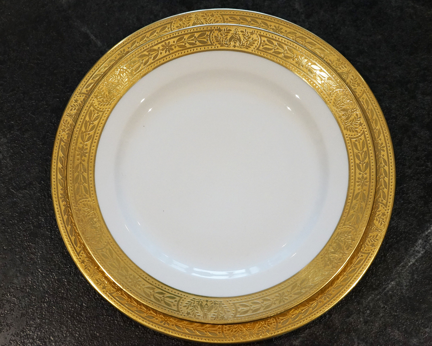 现货包邮 两尺寸选法国瓷器godin中古双层鎏金边法式餐盘前餐盘