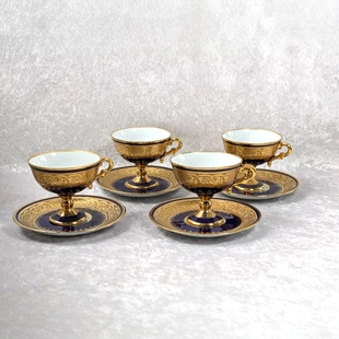 Prevot瓷厂中古法式 法国利摩日Andre 鎏金高脚咖啡杯一对 包邮