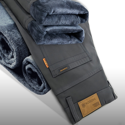 高端加绒休闲裤男款秋冬弹力宽松直筒2025年新款男士纯棉加厚裤子