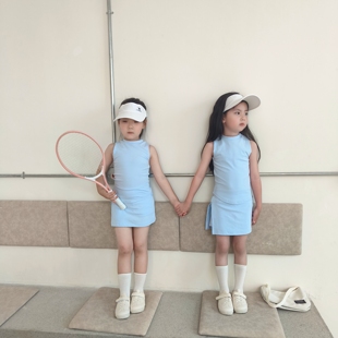 新品 夏季 女童纯色运动套装 修身 两件套潮 韩版 背心百搭裙裤 童装