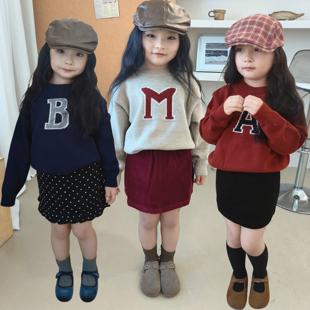 2025秋冬季新款女童套装儿童洋气时髦套头字母男女宝宝毛衣