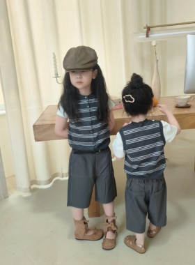 2026夏季高腰a字休闲阔腿裤男女儿童高级感灰色西装短裤百搭利器